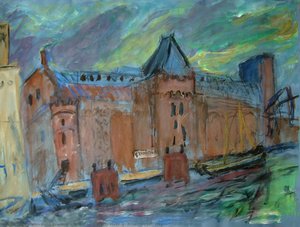 Grain Silo Along River Ij. Amsterdam City — Paul Werner, Figurative Expressionism
