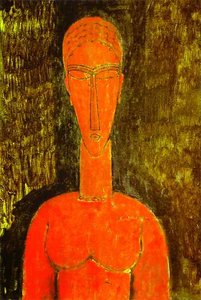 The Red Bust — Amedeo Clemente Modigliani, Cubist Expressionism