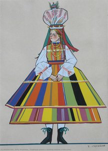 Traditional women`s wedding costume, Łowicz area
