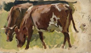 Two Cows Grazing — Gunning King