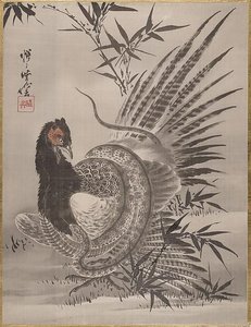 Pheasant Caught By A Snake — Kawanabe Kyōsai
