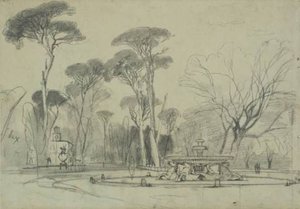 Fountain Of The Sea-horses In The Garden Of The Villa Borghese, Rome — Edward Lear