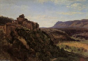 Papigno Buildings Overlooking The Valley — Jean-baptiste-camille Corot, Impressionism