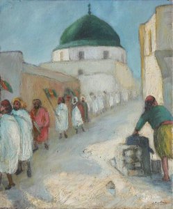 Figures Queuing Outside A Mosque — Georges Van Houten
