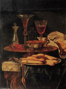 Still-Life with Crystal Glasses and Sponge-Cakes