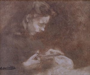 Femme Coupant Un Tissu — Eugène Anatole Carrière