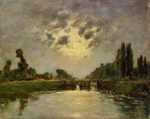 Saint-valery-sur-somme, The Bridge On The Lock — Eugène Louis Boudin, Impressionism