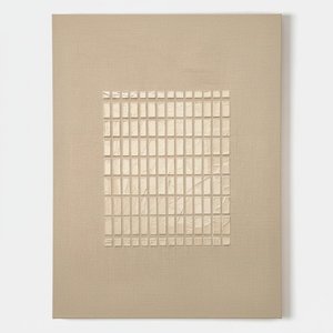 Monolithic Serenity: A Sculptural Grid Of Textured Sand And Ethereal Cream Shadows — David Moreau, Plaster & Texture Art