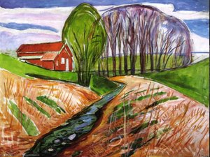 Spring Landscape In The Red House — Edvard Munch, Expressionism