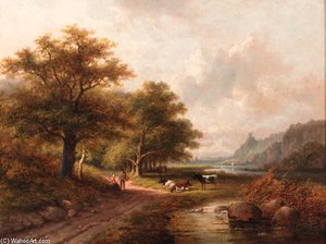 A Wooded Landscape With Peasants Resting On A Sandy Track — Jan Evert Morel, Romanticism