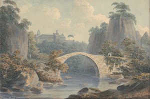 River Landscape With A Single Arched Bridge — John Warwick Smith