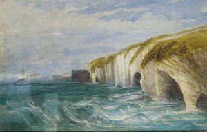 Steamer Off The Coast With Dunluce Castle, Co. Antrim Beyond — Andrew Nicholl