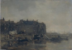 Huizen Aan De Prins Hendrikkade Te Amsterdam Op Een Mistige Dag — Jacob Henricus Maris