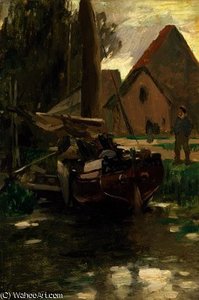 Small Harbour With A Boat — Thomas Ludwig Herbst