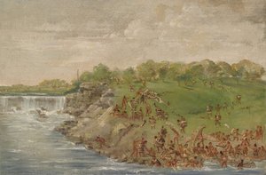 Ojibwa Portaging Around The Falls Of St. Anthony — George Catlin