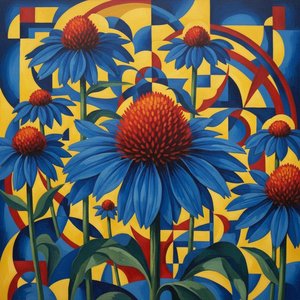 Geometric Harmony in Azure and Ochre: An Echinacea Study