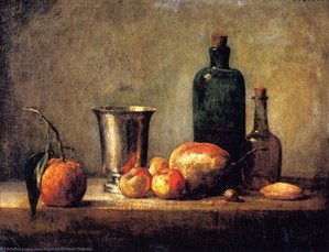 Seville Orange, Silver Goblet, Apples, Pear And Two Bottles — Žan Batist Simeon Šarden, Neoclassicism