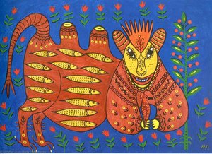 A Fish King Has Caught A Hoopoe And Is Full Of Joy — Maria Primachenko, Naive Art / Primitivism