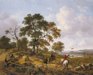 A Hilly Landscape With A Hawking Party — Jan Jansz Wijnants