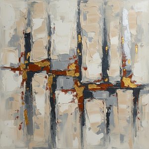 Monolithic Echoes In Gold And Charcoal: A Singular Study Of Textured Architectural Rhythm — Christian Noiret, Contemporary Abstract