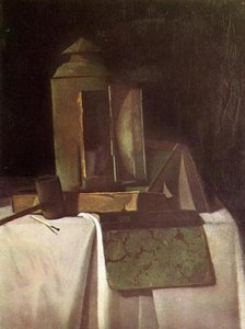 Lantern, Books And Corncob Pipe — John Frederick Peto