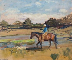 A Horse And Rider In A Landscape — Sir Alfred James Munnings, Impressionist Style