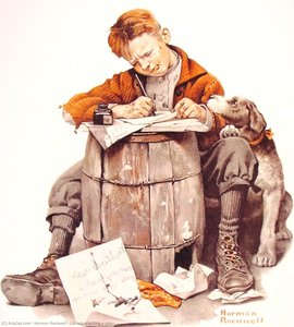 Little Boy Writing A Letter — Norman Rockwell