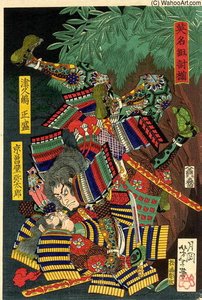 Two Armoured Warriors Fighting Violently — Tsukioka Yoshitoshi
