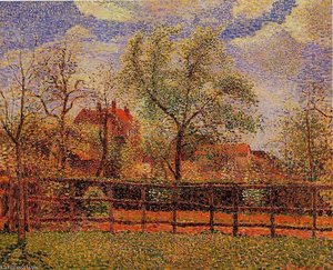Pear Trees In Bloom, Eragny, Morning — Camille Pissarro