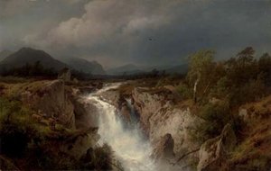 Elk By A Cascading River — Herman Herzog