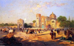 Mexican Plaza, Market Day — Thomas Moran