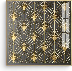 Art Deco Geometric Wall Panel – Gold & Charcoal Metal Art, Art Deco Inspired Geometric Design This Modern De
