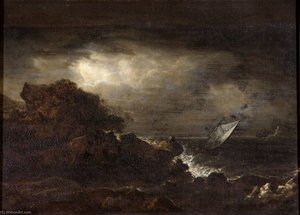 Seascape with a Rocky Coast and a Lighthouse