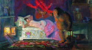 The Merchant Wife And The Brownie — Boris Mikhailovich Kustodiev