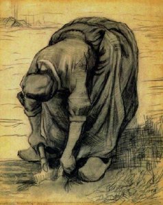 Peasant Woman, Stooping With A Spade, Digging Up Carrots — Vincent Willem Van Gogh, Contemporary Realism