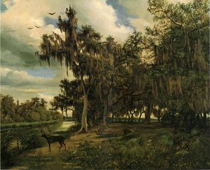 Lowland Landscape With Deer — Louis Remy Mignot