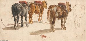 Three Cart-horses In Traces — Peter De Wint