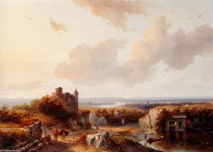 A Panoramic River Landscape — Andreas Schelfhout