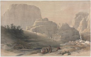 Petra, Lower End Of The Valley, Viewing The Acropolis — David Roberts