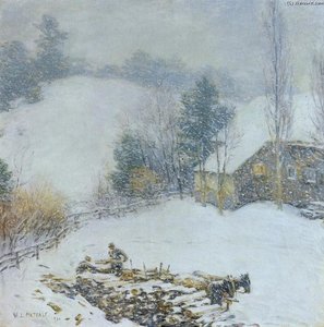 Hauling Wood - Winter — Willard Leroy Metcalf, Impressionism