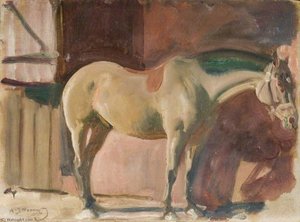 A Hunter In A Stable — Sir Alfred James Munnings, Impressionistic Landscape
