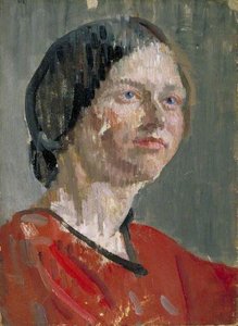 Head Of A Woman, 'grey And Red' — Isaac Rosenberg