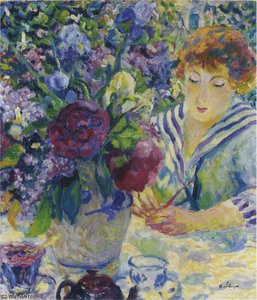 Woman With A Vase Of Flowers — Henri Lebasque
