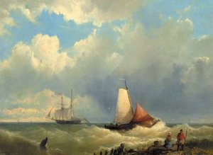 Shipping Off The Coast — Johannes Hermann Barend Koekkoek