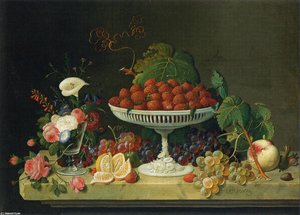 Still Life With Strawberries And Goblet Of Flowers — Severin Roesen