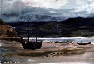 Hilly Coast Scene With Boats, — John Absolon