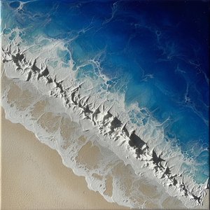 Ephemeral Tides Of Cerulean: A Sculptural Study In Oceanic Motion And Light — David Moreau, Plaster & Texture Art