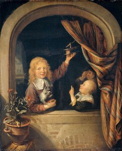 Children with a mousetrap, Domenicus van Tol, 1660 - 1676