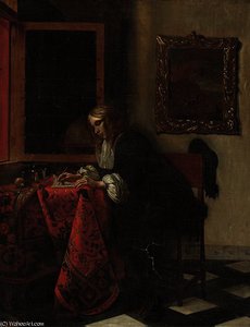 A Gentleman Writing A Letter In An Interior, By An Open Window — Gabriel Metsu