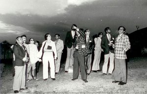 Ooty Radio Telescope, Prof. Govind Swarup standing in center of a gathering